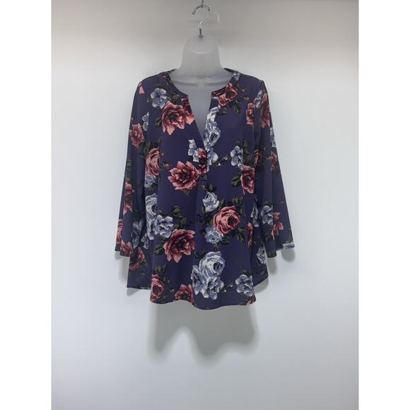 Andree by Unit Top Purple Floral Long Sleeve Artsy Boho Peasant Blouse Women’s M - Picture 1 of 6